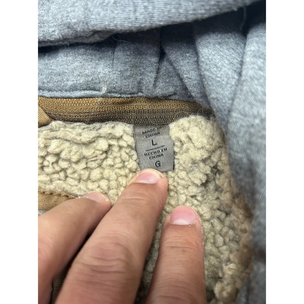 Levis‎ Sherpa Lined Work Jacket Mens L Brown Canvas Hooded Removable Liner